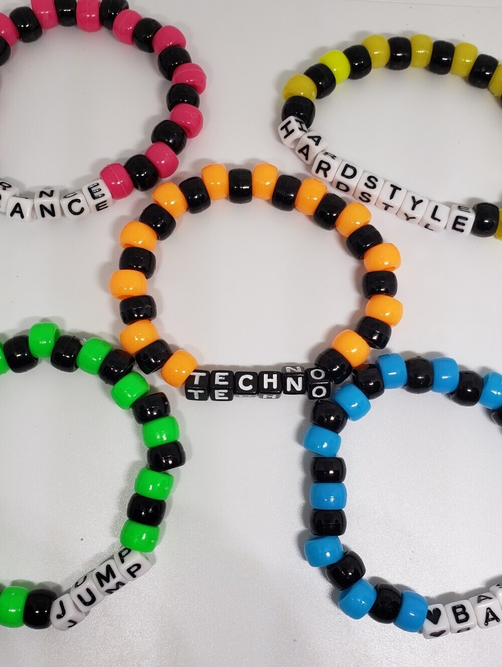 Handmade Bundle Neon Black Bass Techno Rave Stackable Kandi Bracelets - Picture 2 of 2